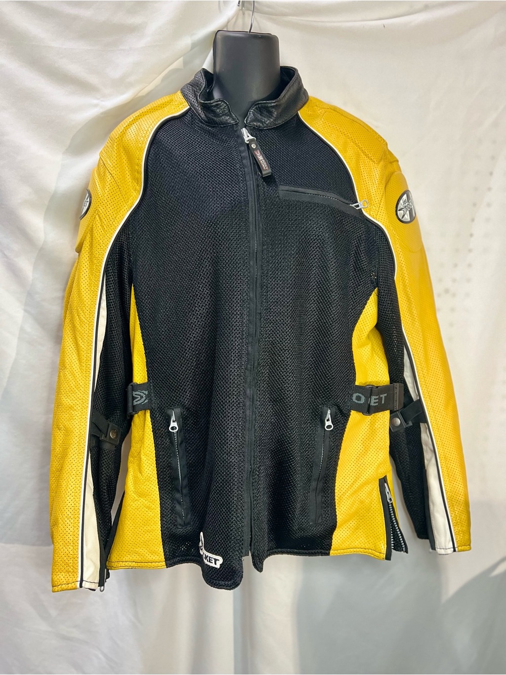 Joe Rocket Yellow Black Mesh Leather Motorcycle Jacket Womens Large